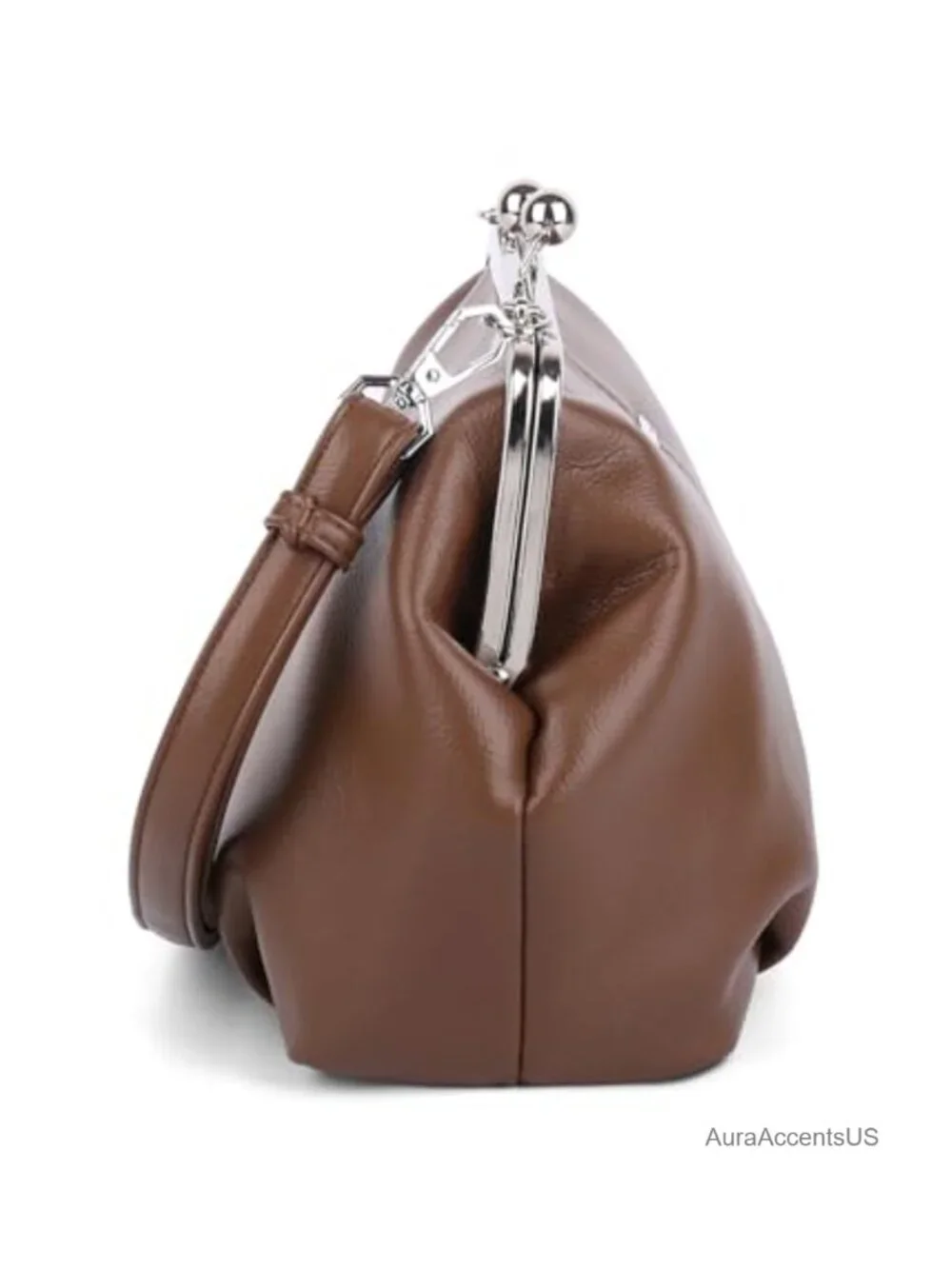 Slouchy PU Leather Kiss Lock Crossbody Hobo Bag Purse